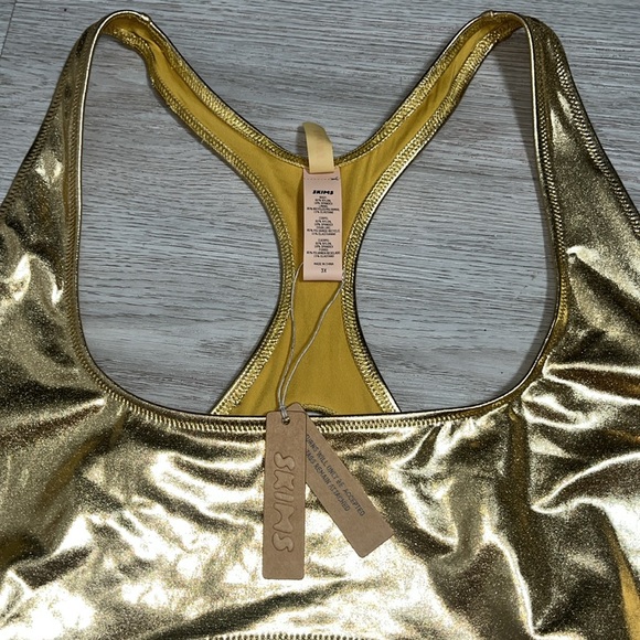 NWT SKIMS Signature Swim Cut Out Gold Metallic Monokini Swimsuit 3X - Picture 9 of 13